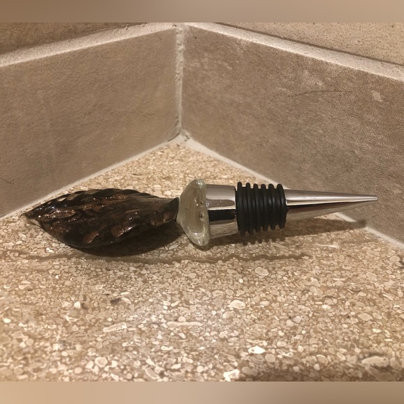 New - Murano Style Art Glass Wine Stopper - Black with Gold - Picture 3 of 3